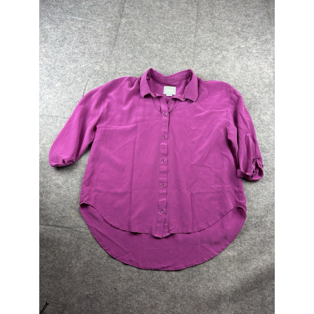 Anthropologie Maeve Fuchsia 100% Silk Cutout Neck Blouse Women's XS Girly Retro